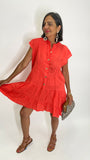 Linen Short Dress-Coral