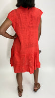 Linen Short Dress-Coral