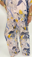 Silk Palazzo Intense Flower Print Pants -Blush