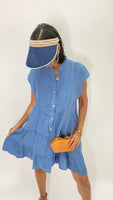 Linen Short Dress-Denim Blue