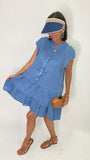 Linen Short Dress-Denim Blue