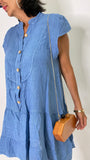 Linen Short Dress-Denim Blue