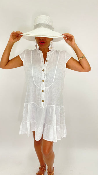 White linen short outlet dress