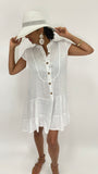 Linen Short Dress-White