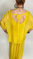 Silk Open Back Blouse-Yellow