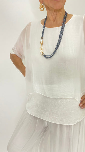 Sequin Silk Blouse-White