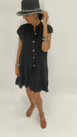 Linen Short Dress-Black