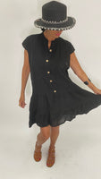 Linen Short Dress-Black