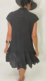 Linen Short Dress-Black