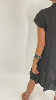 Linen Short Dress-Black