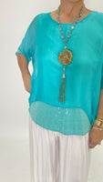 Sequin Silk Blouse-Aqua