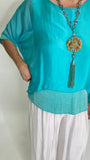 Sequin Silk Blouse-Aqua