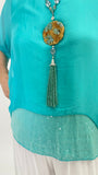 Sequin Silk Blouse-Aqua