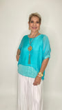 Sequin Silk Blouse-Aqua