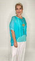 Sequin Silk Blouse-Aqua