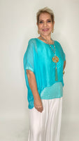 Sequin Silk Blouse-Aqua