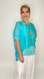 Sequin Silk Blouse-Aqua