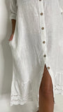 Openwork Button Down Midi Dress-White