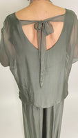 Silk Open Back Blouse-Olive Green