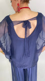 Silk Open Back Blouse-Navy Blue