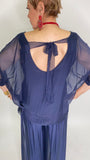 Silk Open Back Blouse-Navy Blue