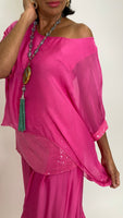 Sequin Silk Blouse-Fuchsia