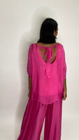 Silk Open Back Blouse-Fuchsia