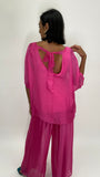 Silk Open Back Blouse-Fuchsia