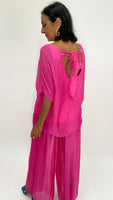 Silk Open Back Blouse-Fuchsia