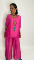 Silk Open Back Blouse-Fuchsia