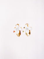 White Flower Leaf Earrings