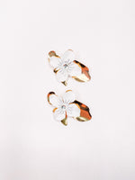 White Flower Leaf Earrings