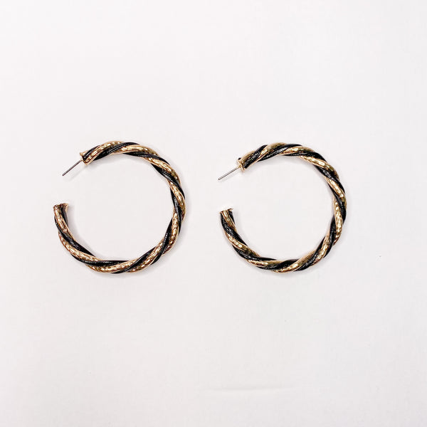 Black and Gold Hoops Earrings