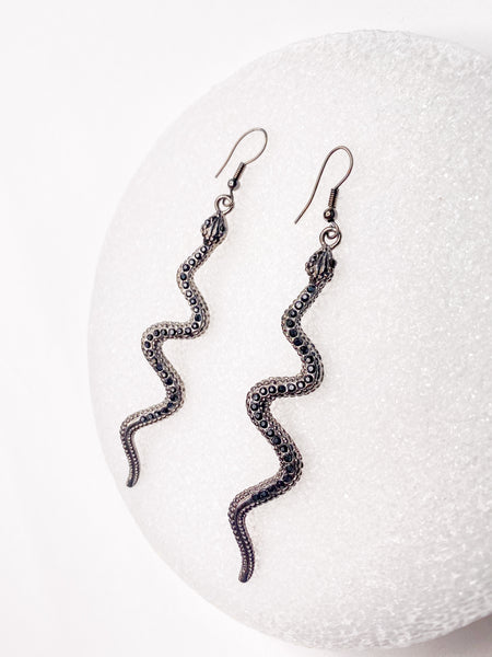 Thin Pewter Snake Earrings