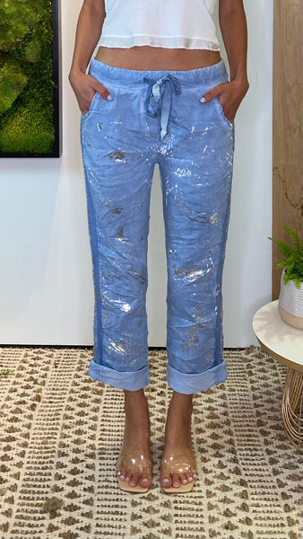 Splattered Casual Wrinkled Pants