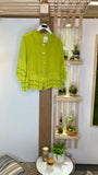 Embroidered Button Down Linen Shirt-Lime Green