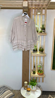 Embroidered Button Down Linen Shirt-Beige